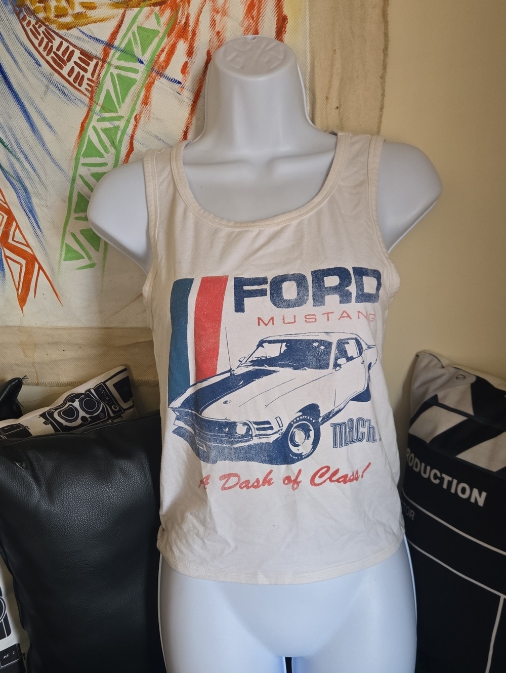 Ford Cream Tank Top with Blue and Red Graphic